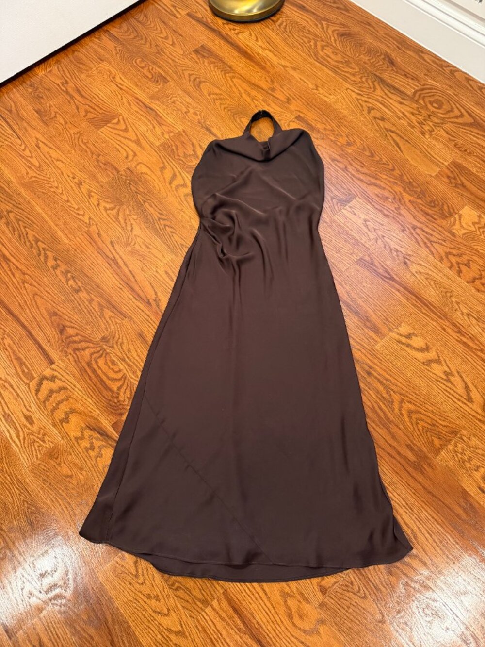 TEN Chocolate Brown Satin Halter Maxi Dress Size 8